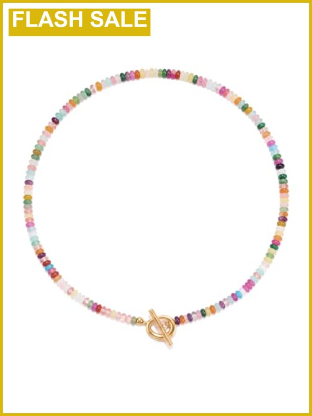 Hand-Beaded Natural Stone Flat Beaded Choker Necklace OT Toggle Clasp